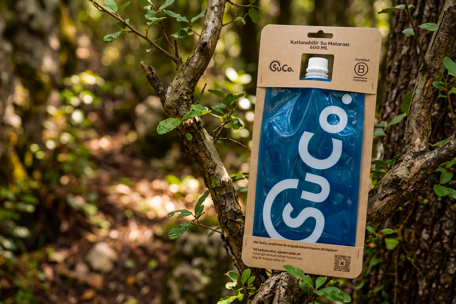 SuCo packaging with a QR code and ecording contribution message