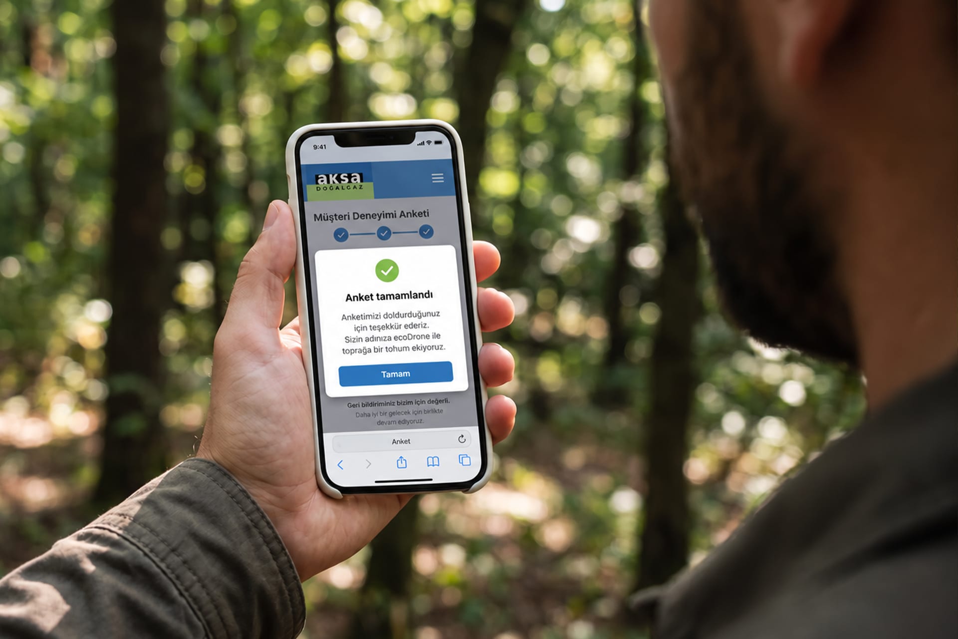 Aksa Doğalgaz survey and contribution message mockup